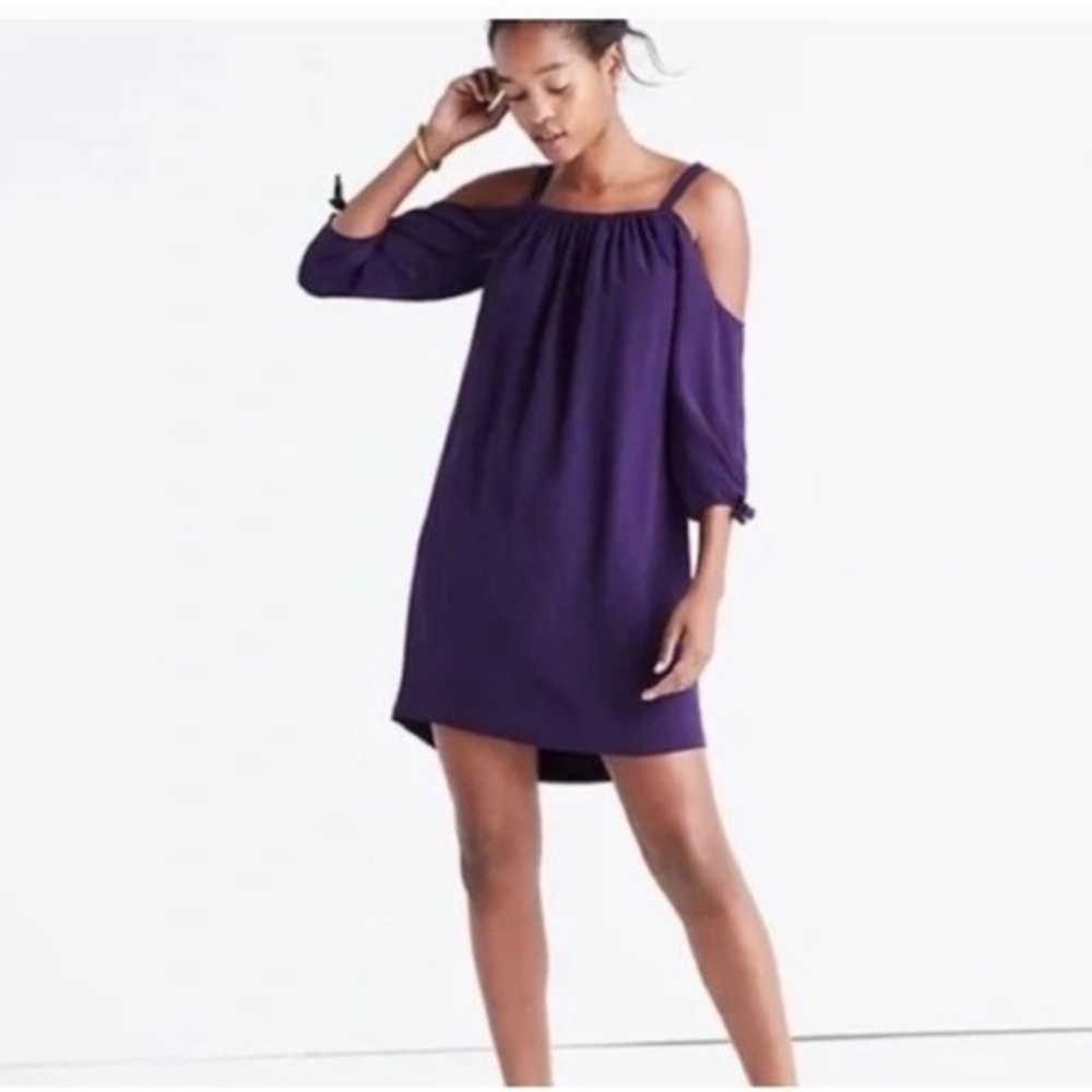 NWT Madewell Purple‎ Silk Cold Shoulder 3/4 Sleeve Boxy Dress Size 6